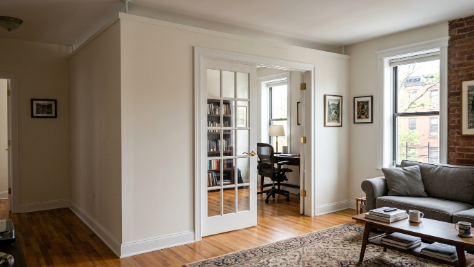 Pressurized wall cost NYC: installed partition with French door in a Brooklyn one-bedroom apartment